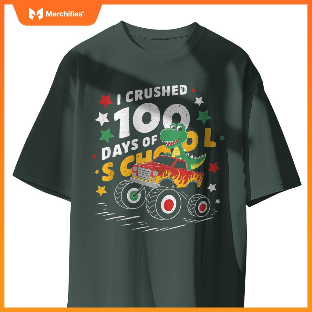 100 Days Of School T Rex Riding Monster Truck For Boys Kids T-Shirt