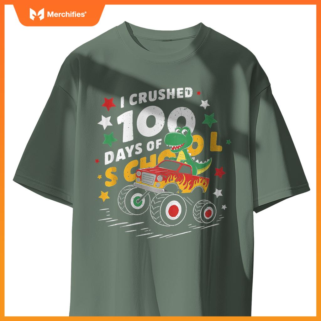 100 Days Of School T Rex Riding Monster Truck For Boys Kids T-Shirt