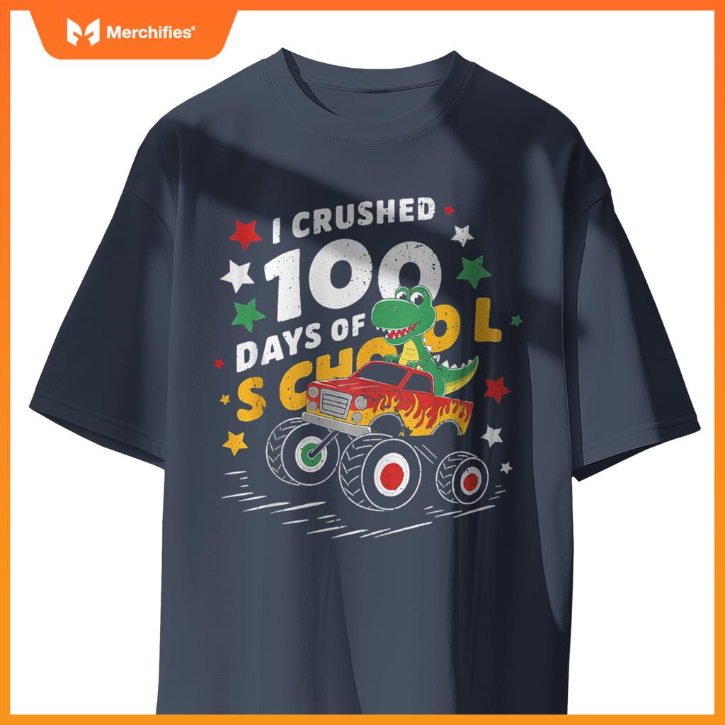 100 Days Of School T Rex Riding Monster Truck For Boys Kids T-Shirt