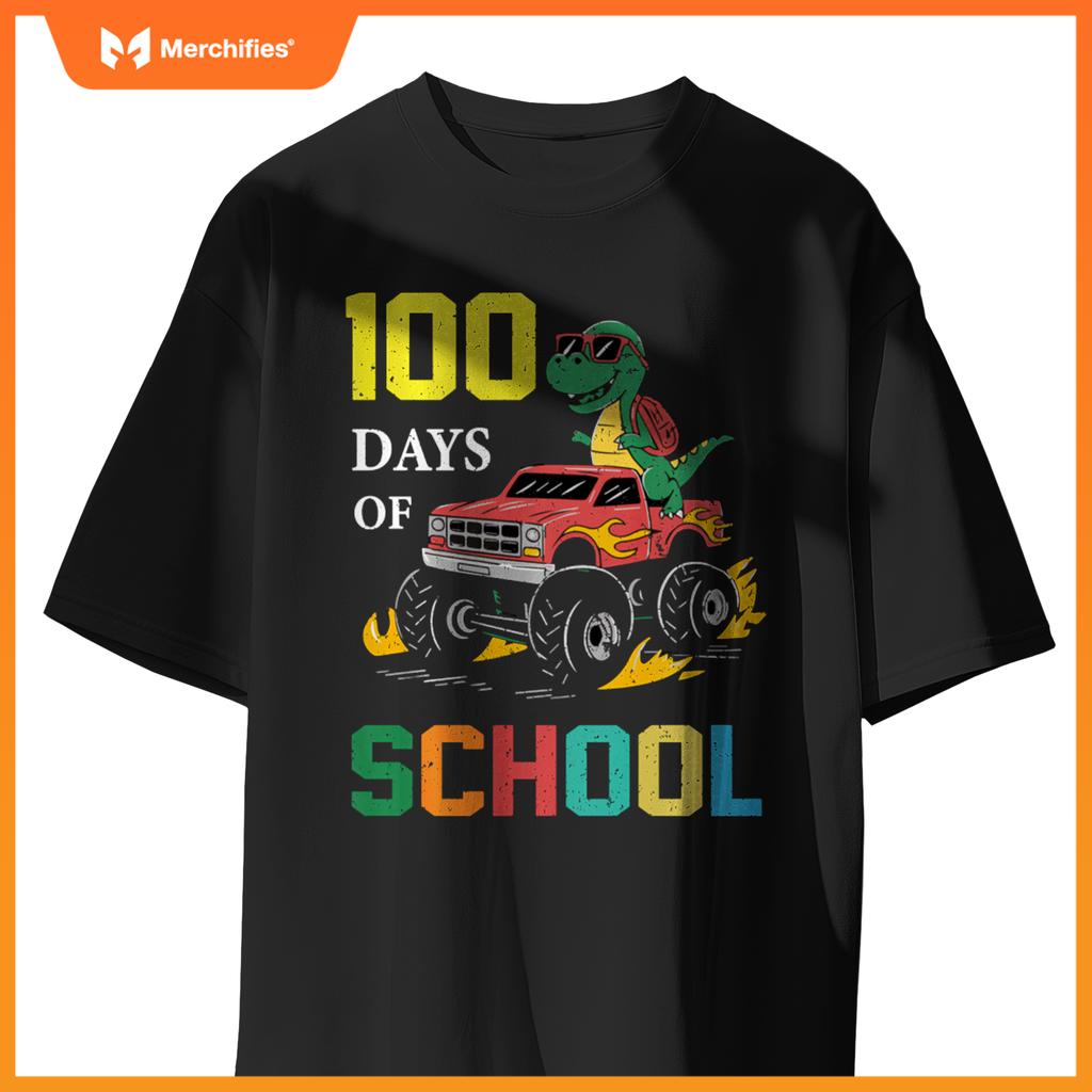 100 Days of School Dinosaur Monster Truck Kids Boys Girls T-Shirt