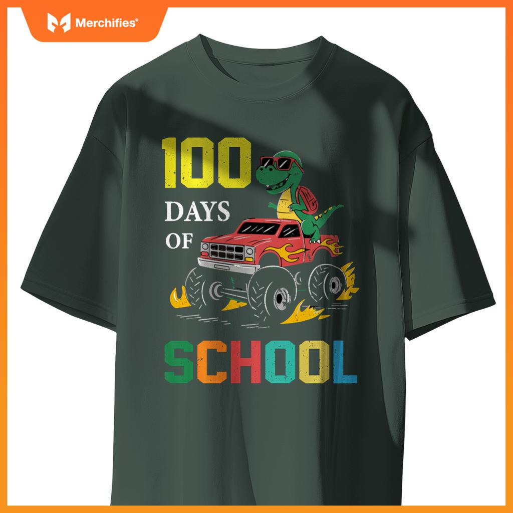 100 Days of School Dinosaur Monster Truck Kids Boys Girls T-Shirt