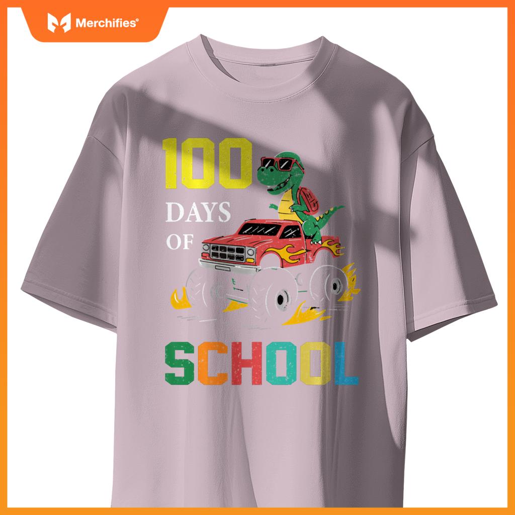 100 Days of School Dinosaur Monster Truck Kids Boys Girls T-Shirt