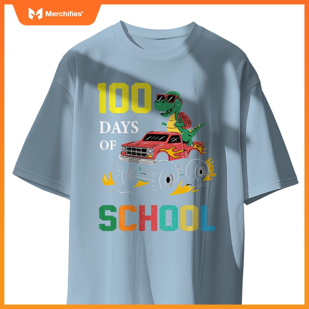 100 Days of School Dinosaur Monster Truck Kids Boys Girls T-Shirt