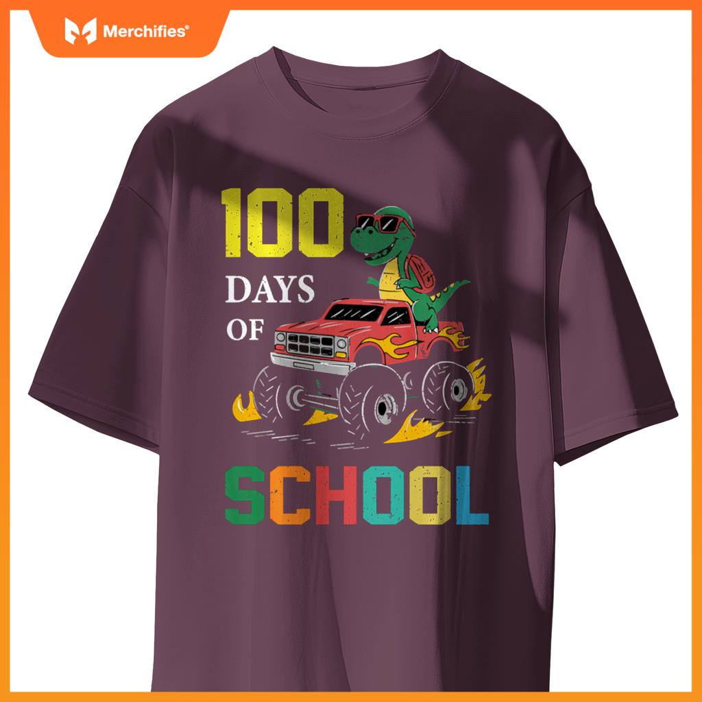 100 Days of School Dinosaur Monster Truck Kids Boys Girls T-Shirt