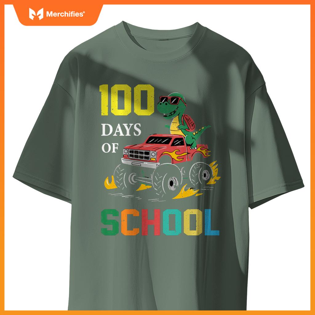 100 Days of School Dinosaur Monster Truck Kids Boys Girls T-Shirt