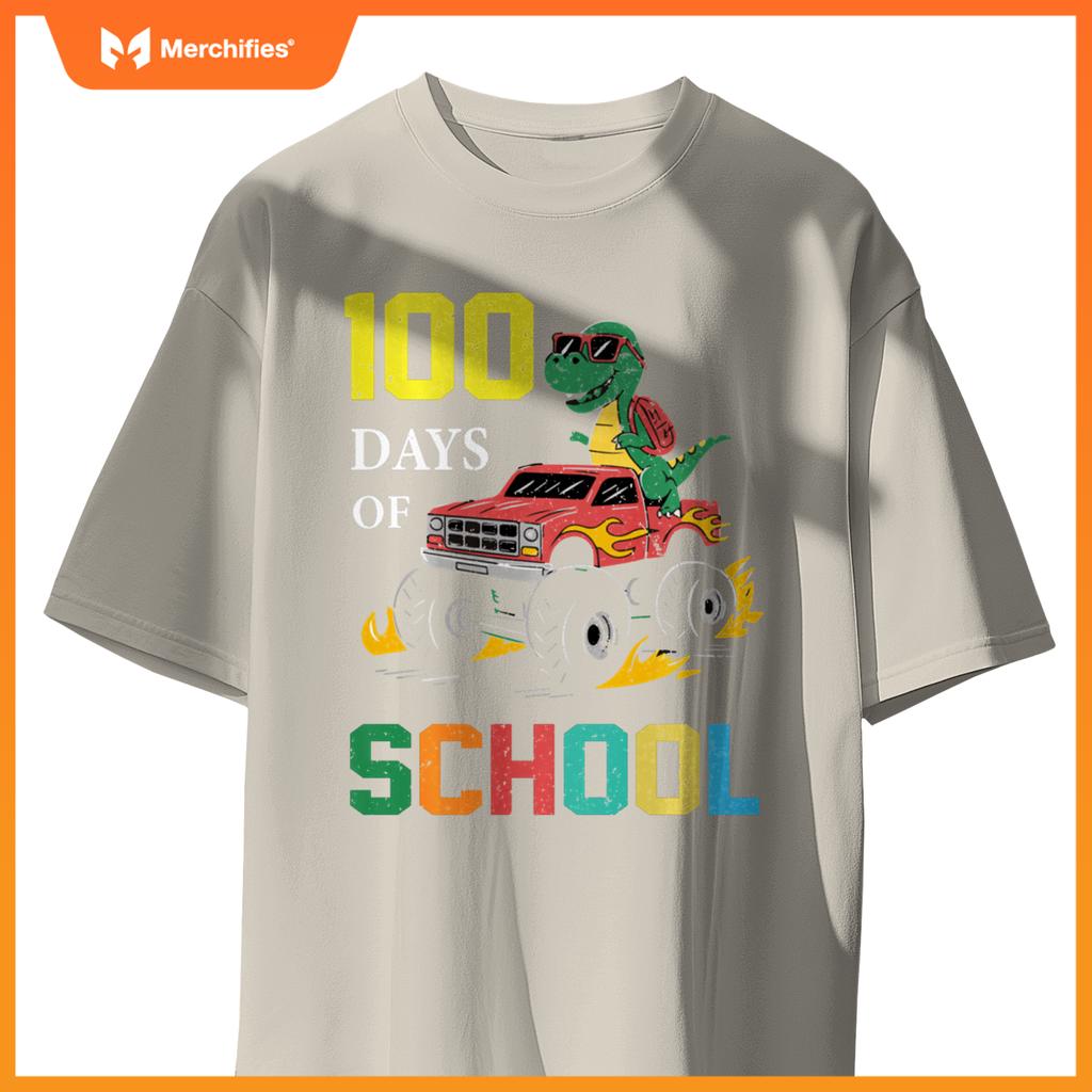 100 Days of School Dinosaur Monster Truck Kids Boys Girls T-Shirt