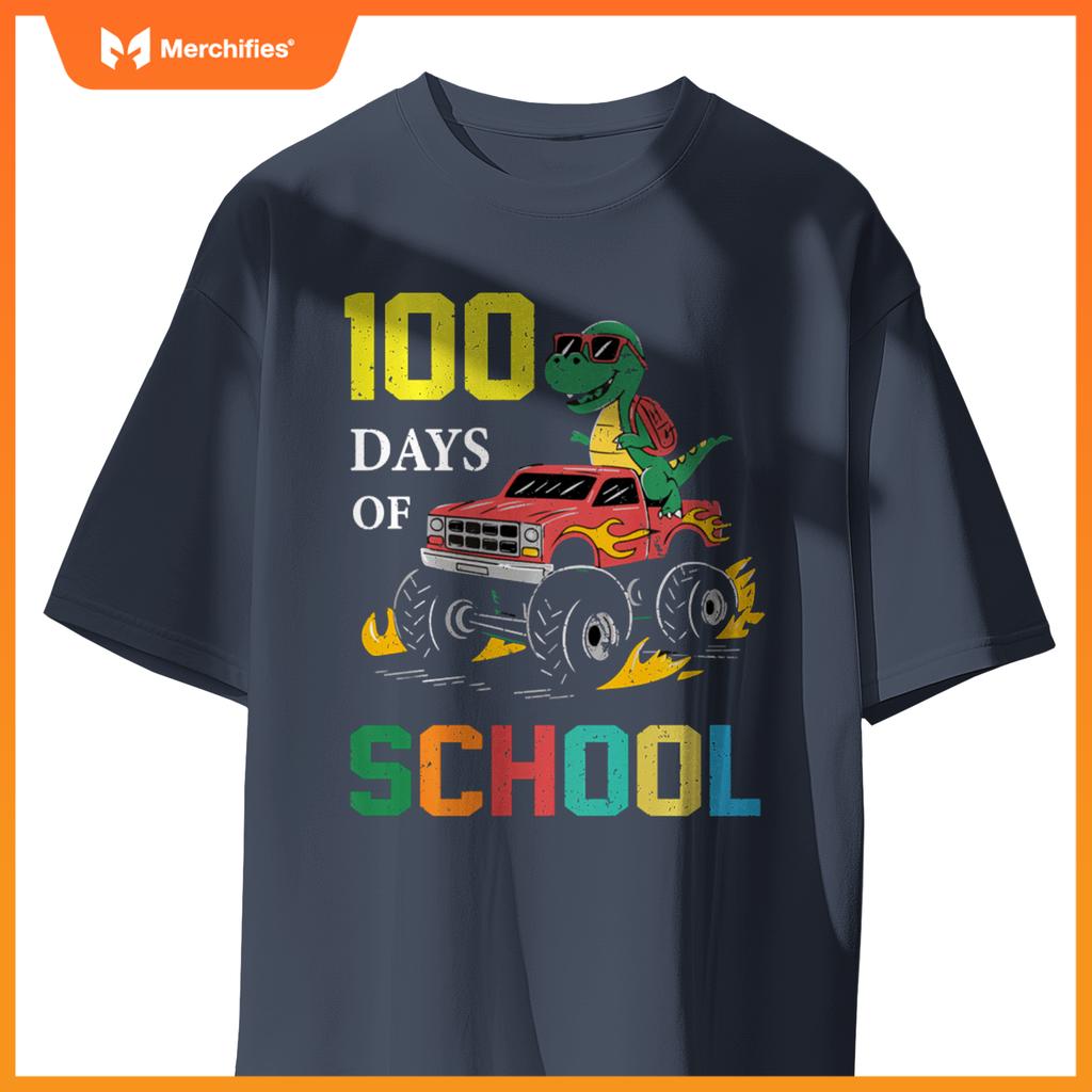 100 Days of School Dinosaur Monster Truck Kids Boys Girls T-Shirt