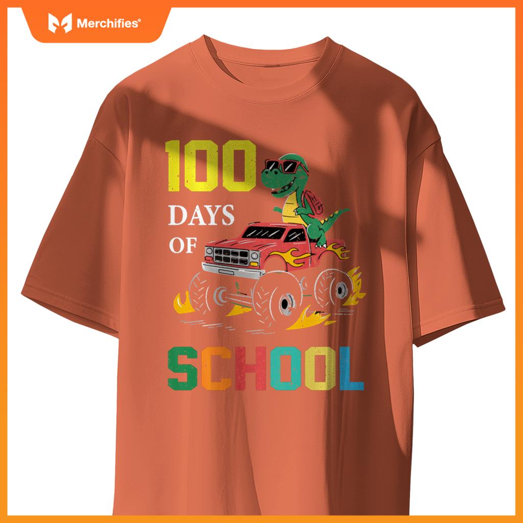 100 Days of School Dinosaur Monster Truck Kids Boys Girls T-Shirt