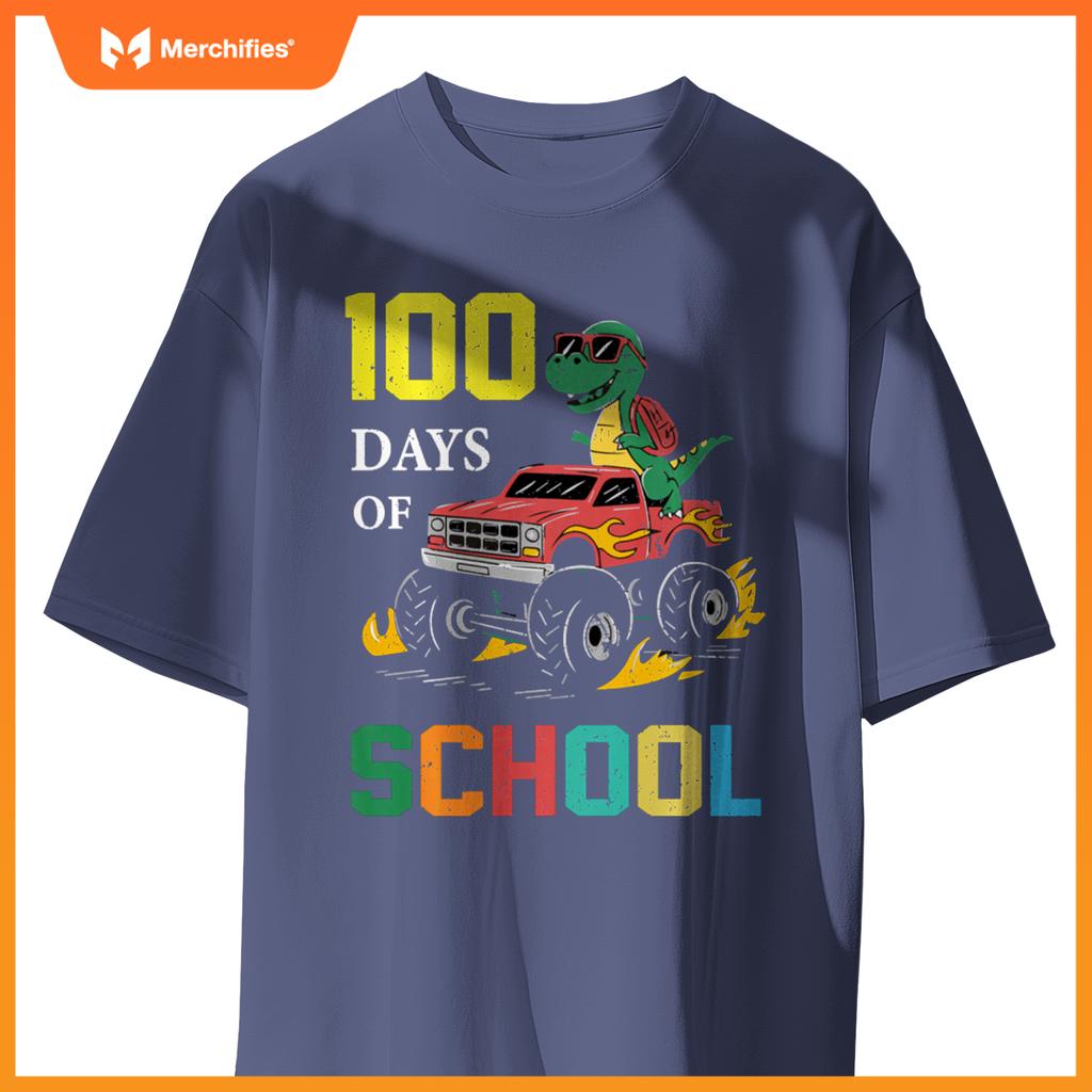 100 Days of School Dinosaur Monster Truck Kids Boys Girls T-Shirt