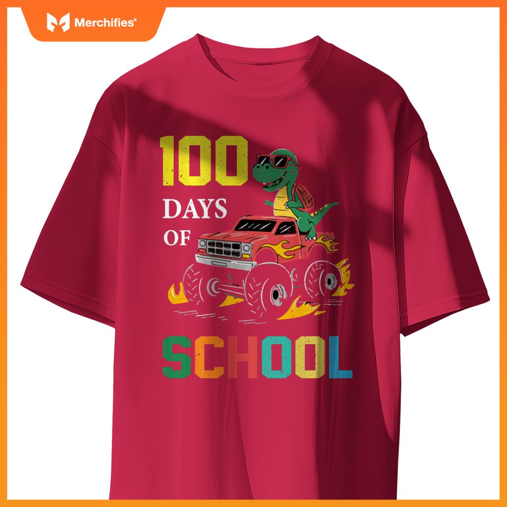 100 Days of School Dinosaur Monster Truck Kids Boys Girls T-Shirt