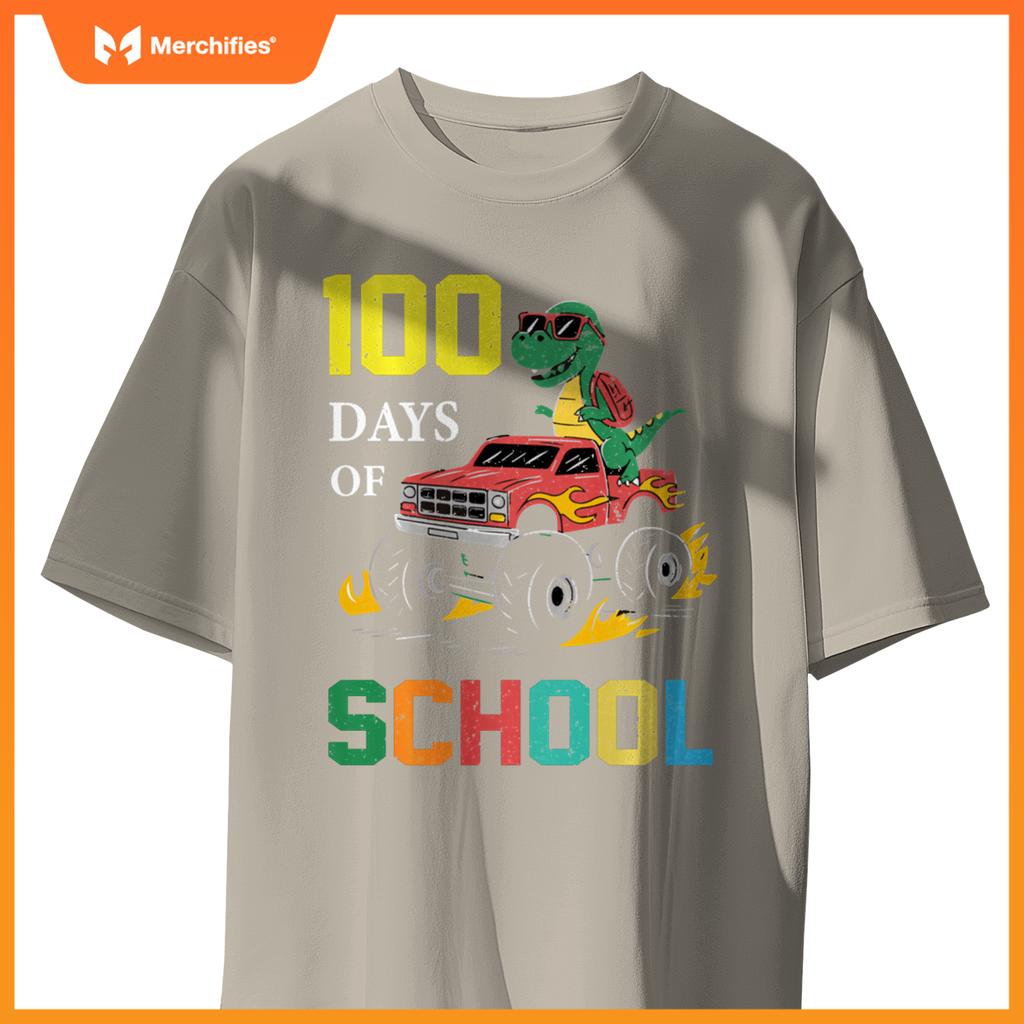 100 Days of School Dinosaur Monster Truck Kids Boys Girls T-Shirt