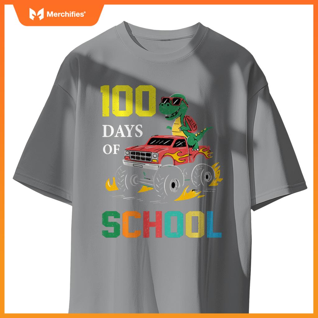 100 Days of School Dinosaur Monster Truck Kids Boys Girls T-Shirt