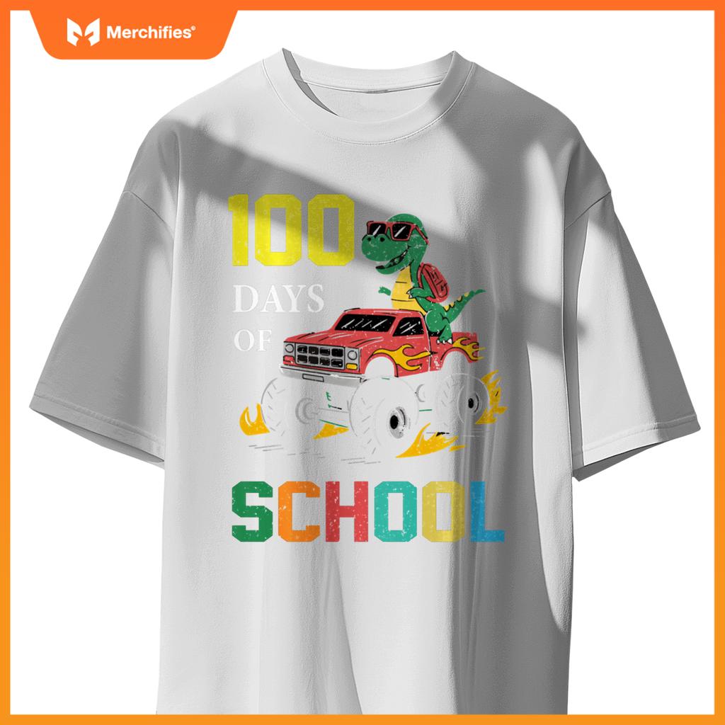 100 Days of School Dinosaur Monster Truck Kids Boys Girls T-Shirt