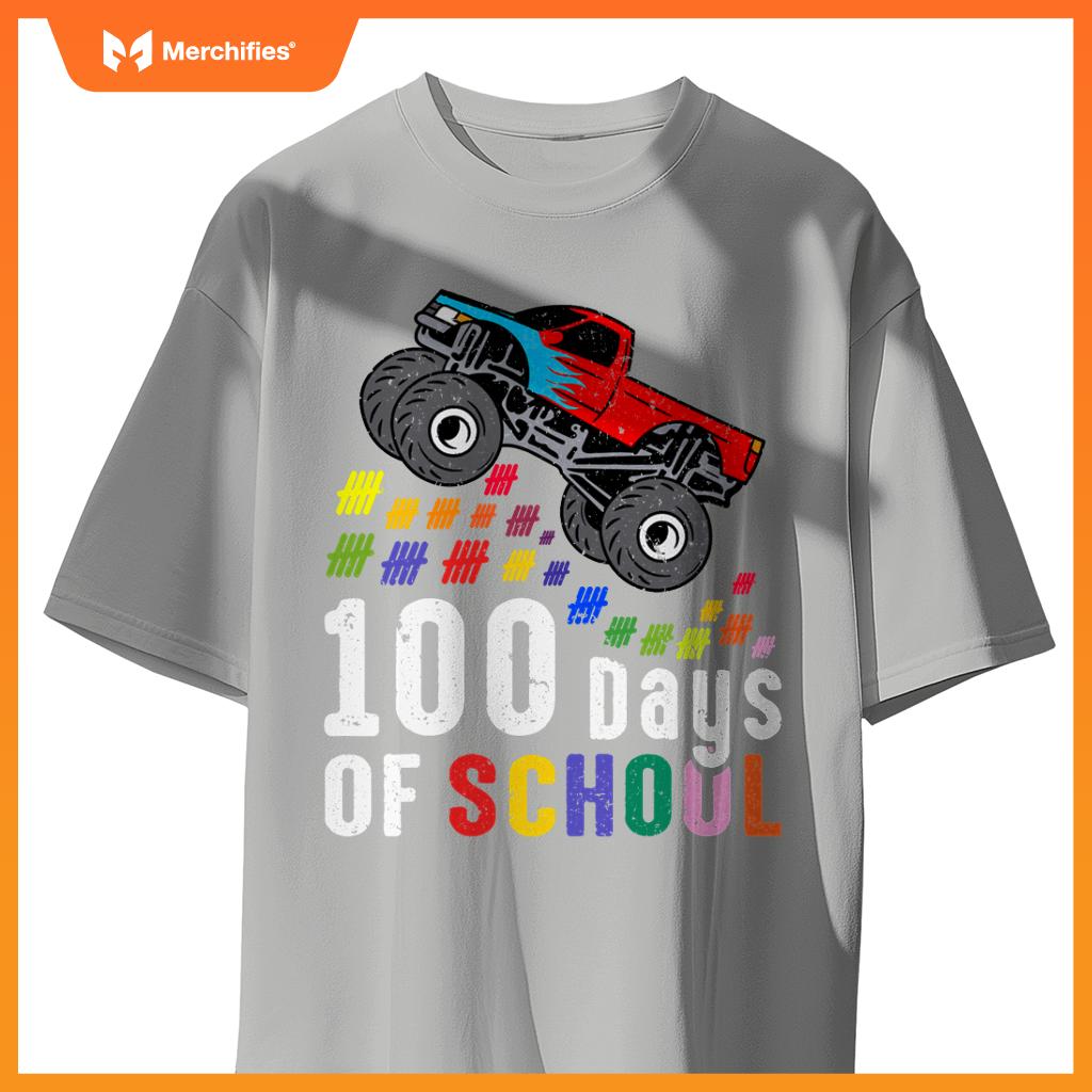 100 Days Of School Monster Truck 100Th Day Of School Boys T-Shirt