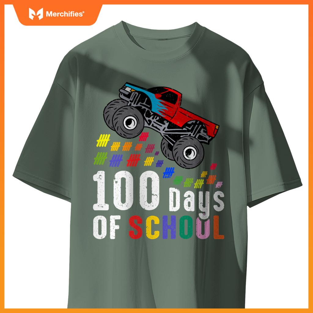 100 Days Of School Monster Truck 100Th Day Of School Boys T-Shirt
