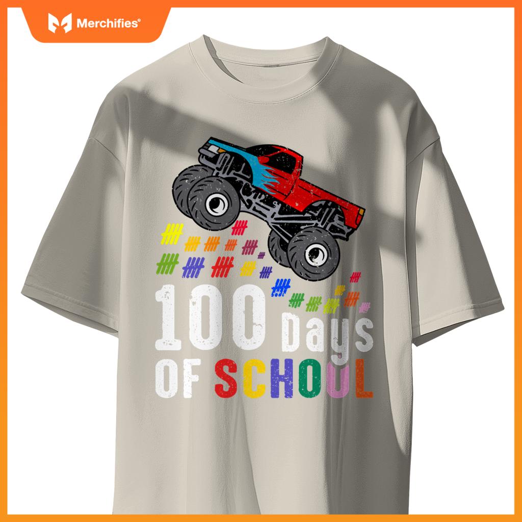 100 Days Of School Monster Truck 100Th Day Of School Boys T-Shirt