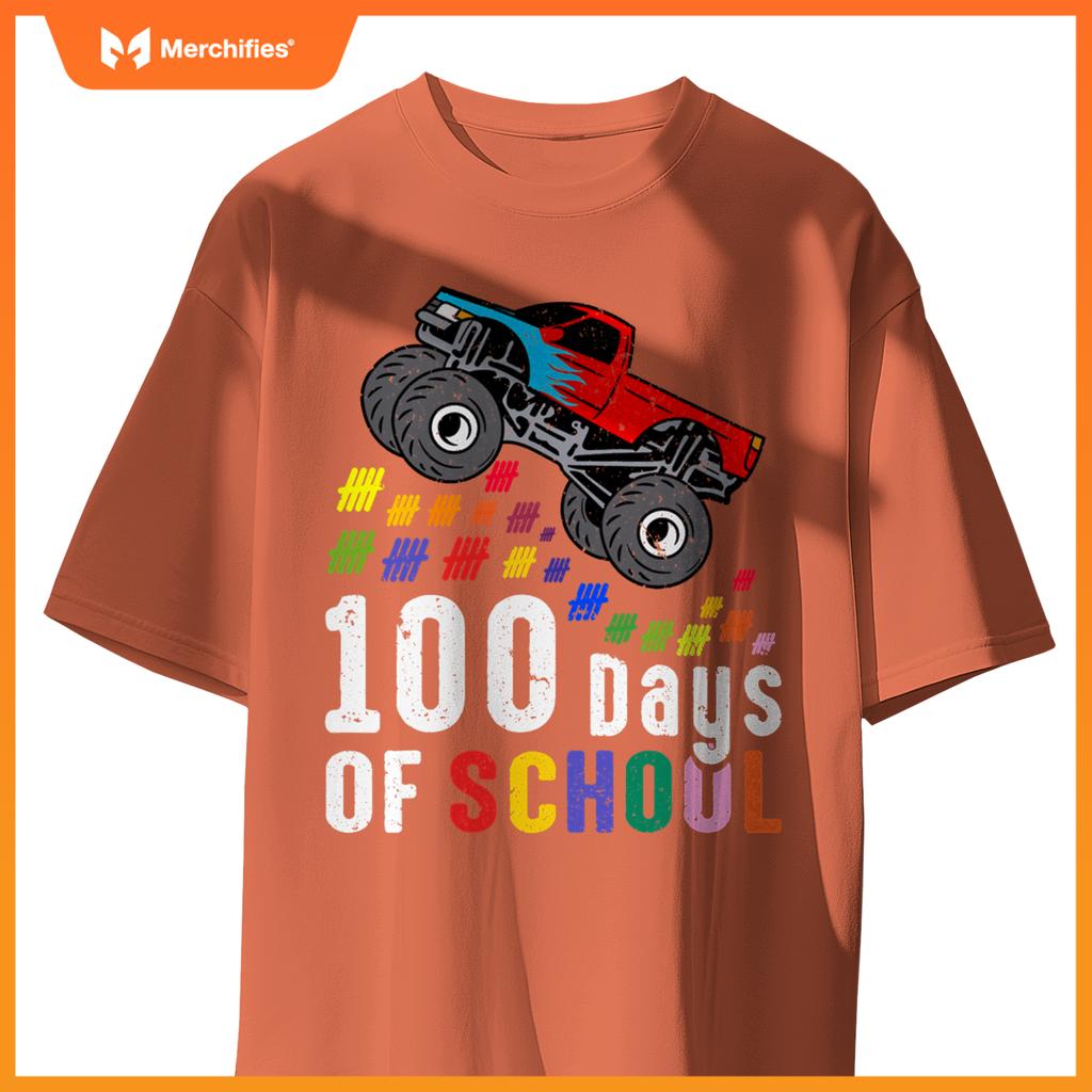100 Days Of School Monster Truck 100Th Day Of School Boys T-Shirt
