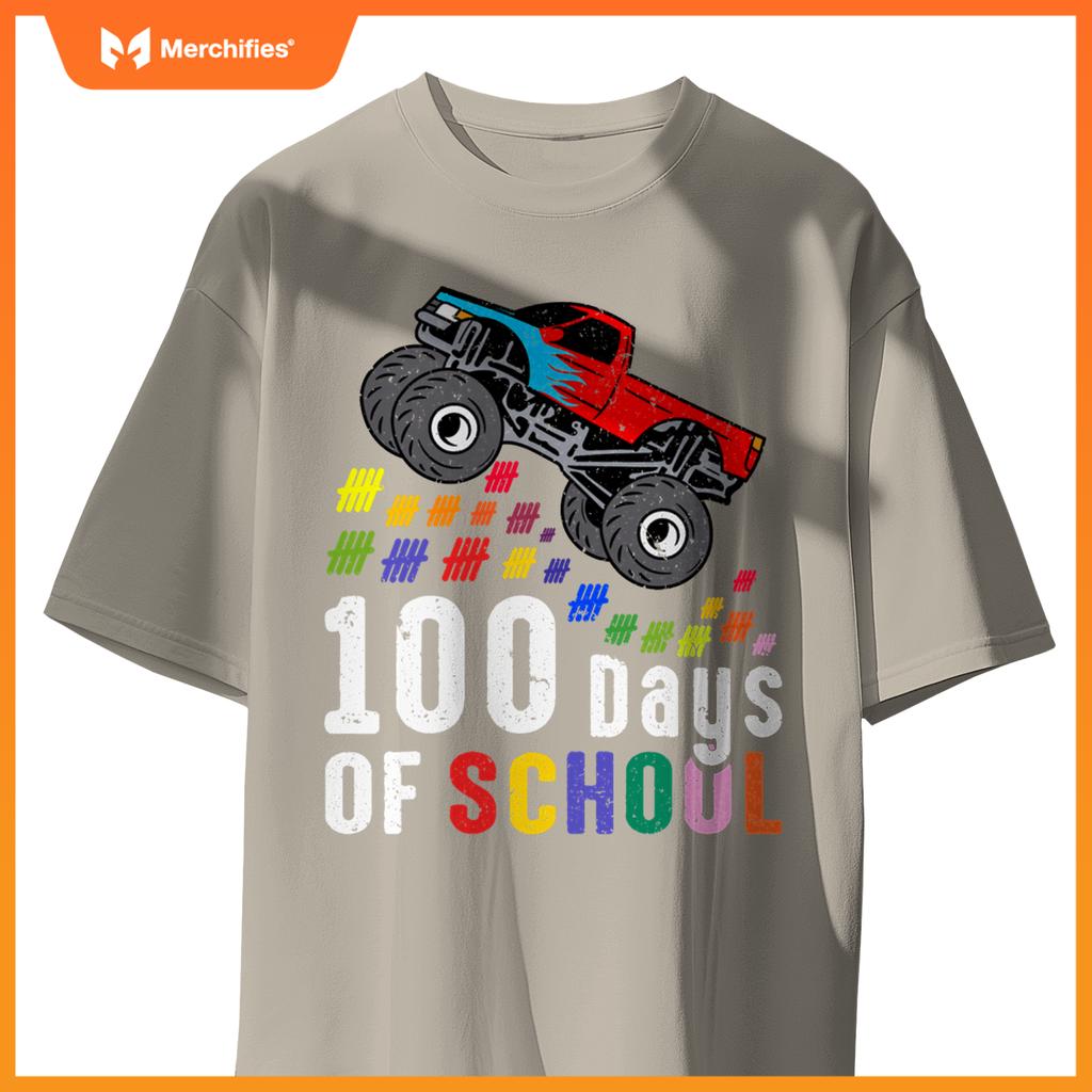 100 Days Of School Monster Truck 100Th Day Of School Boys T-Shirt