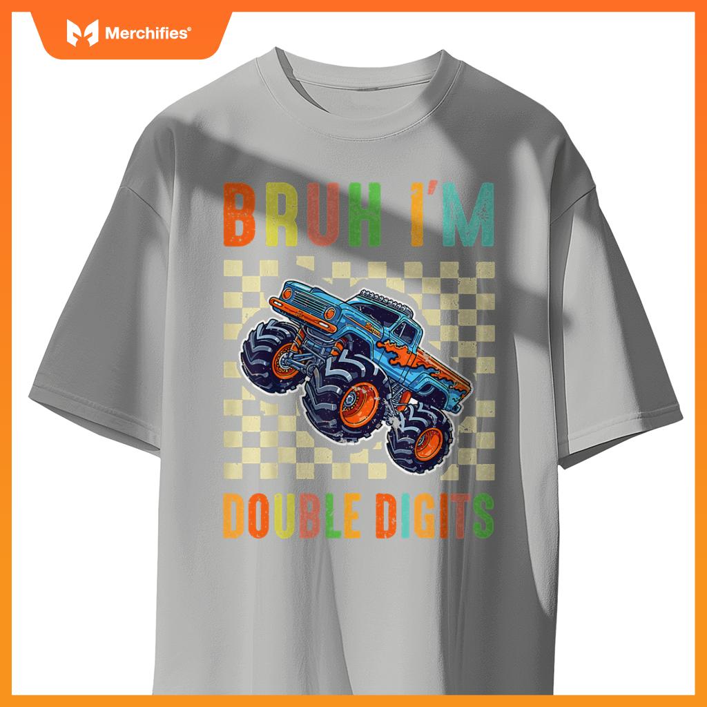 10th Birthday Boys Bruh I'm Double Digits Monster Truck Car T-Shirt