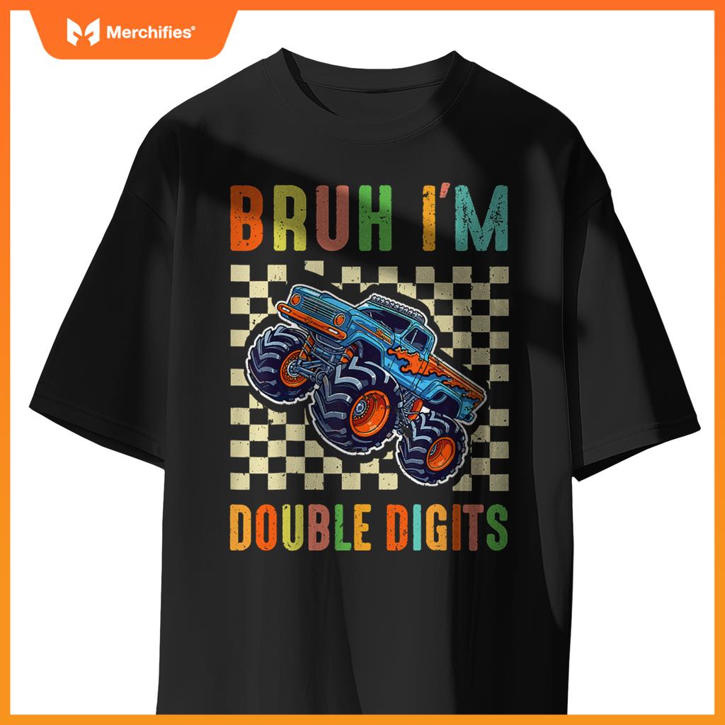 10th Birthday Boys Bruh I'm Double Digits Monster Truck Car T-Shirt
