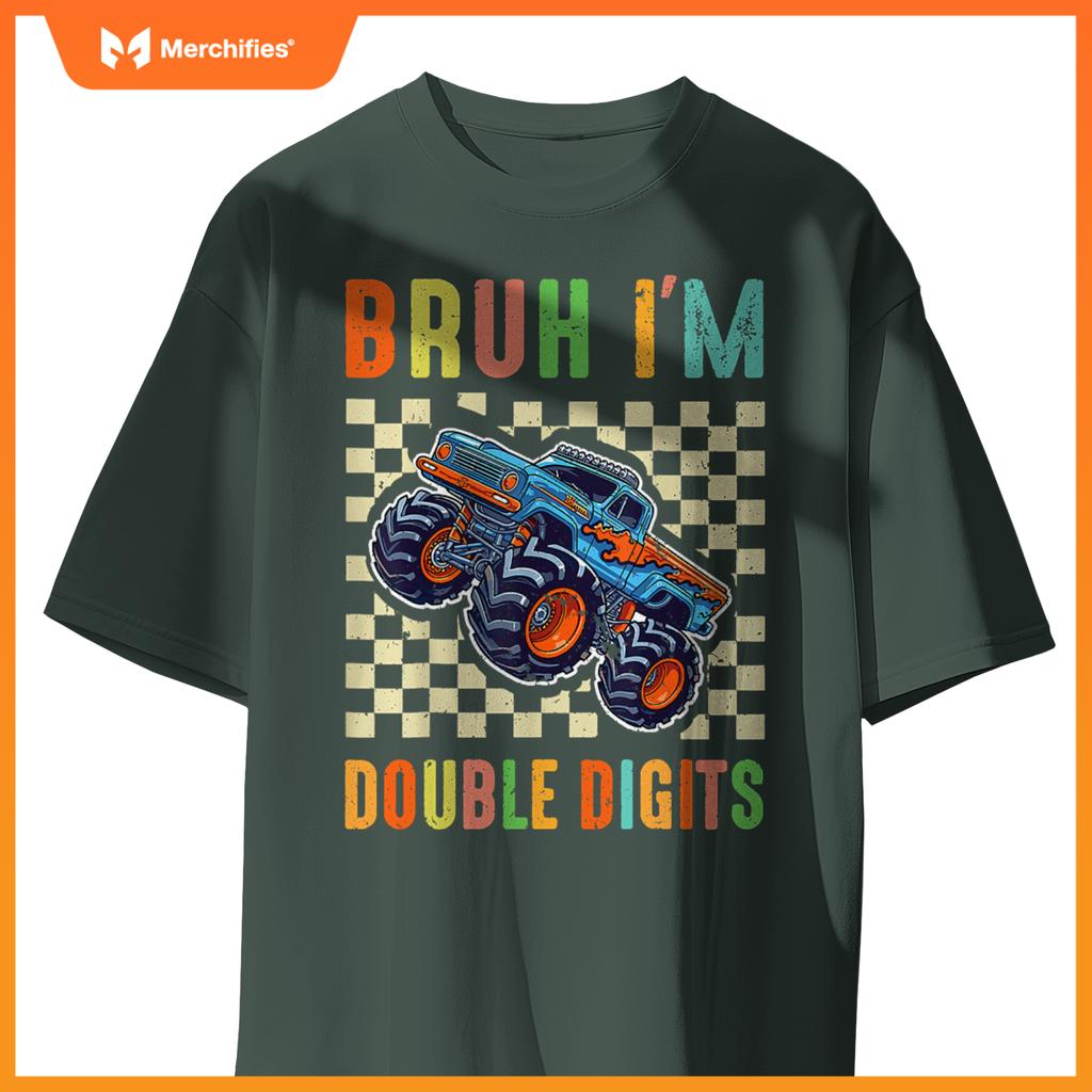 10th Birthday Boys Bruh I'm Double Digits Monster Truck Car T-Shirt