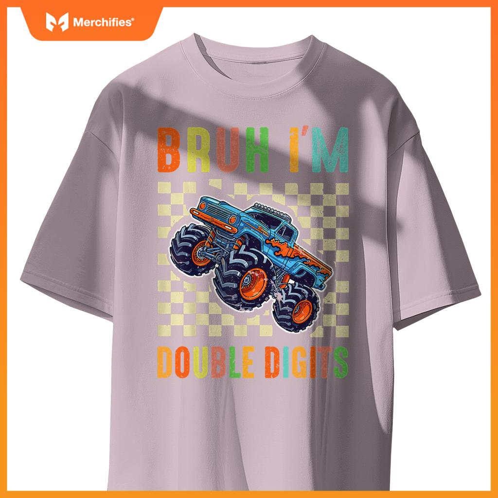 10th Birthday Boys Bruh I'm Double Digits Monster Truck Car T-Shirt