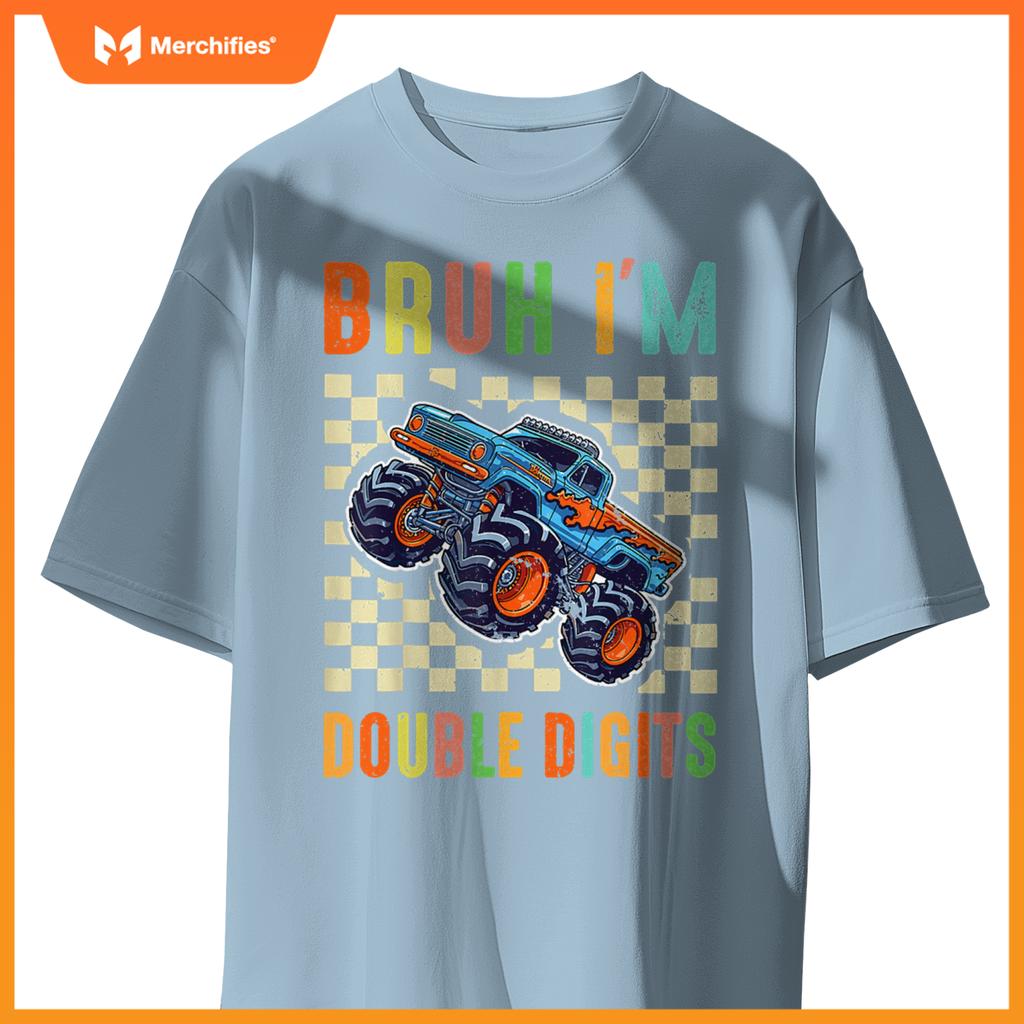 10th Birthday Boys Bruh I'm Double Digits Monster Truck Car T-Shirt