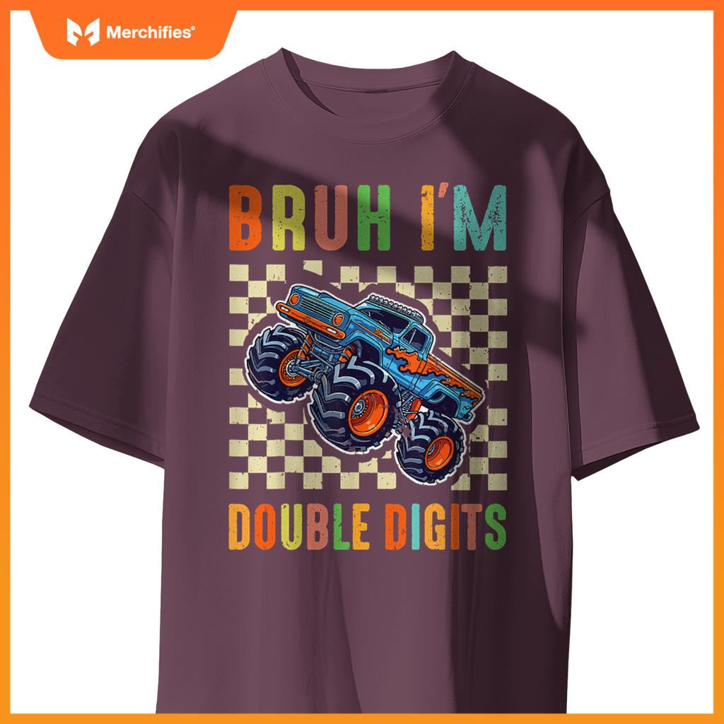 10th Birthday Boys Bruh I'm Double Digits Monster Truck Car T-Shirt