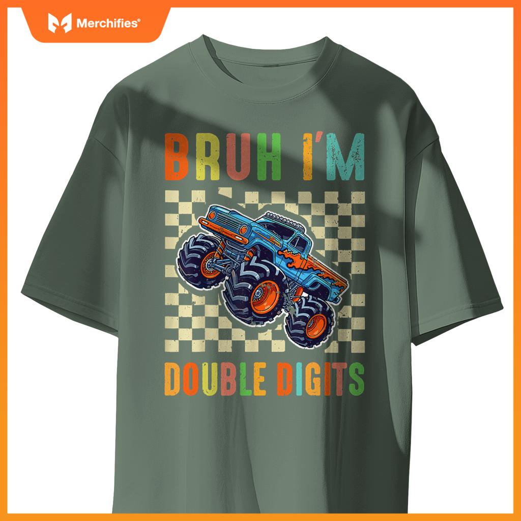 10th Birthday Boys Bruh I'm Double Digits Monster Truck Car T-Shirt