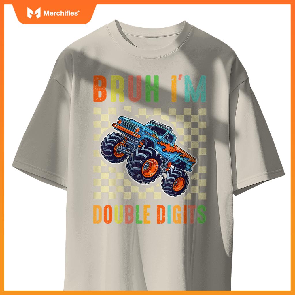 10th Birthday Boys Bruh I'm Double Digits Monster Truck Car T-Shirt