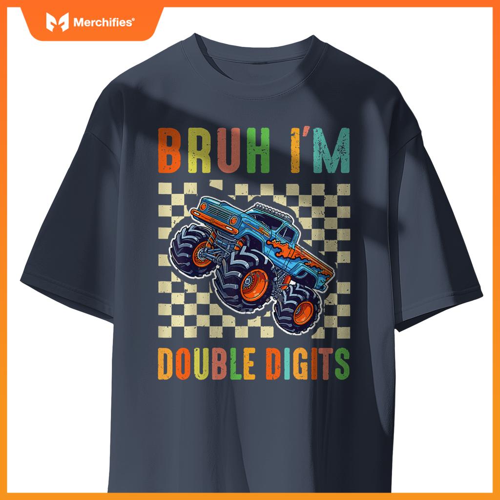 10th Birthday Boys Bruh I'm Double Digits Monster Truck Car T-Shirt