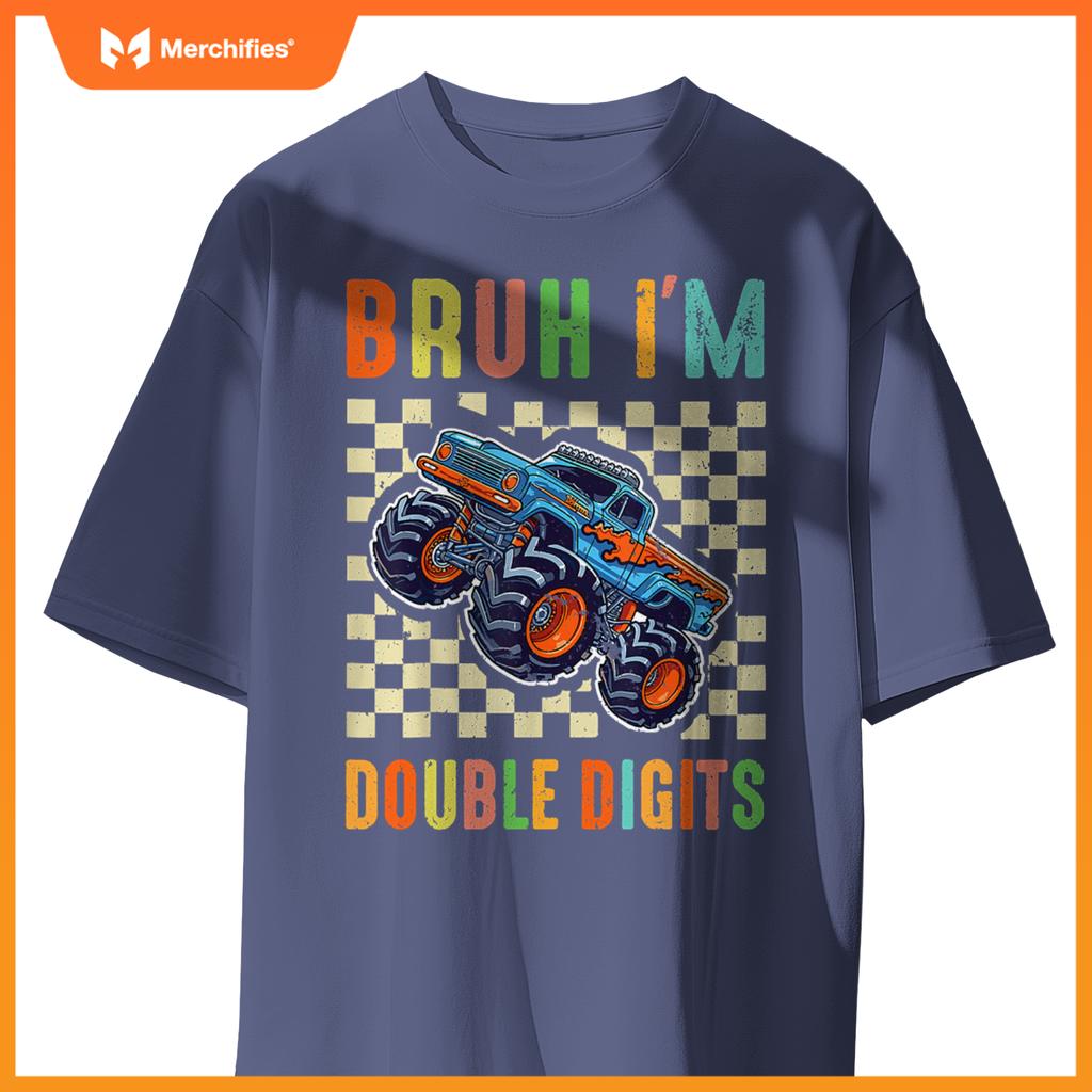 10th Birthday Boys Bruh I'm Double Digits Monster Truck Car T-Shirt