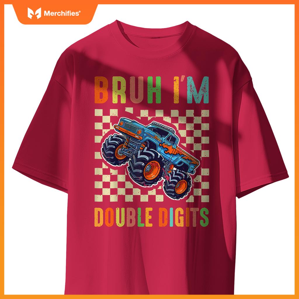 10th Birthday Boys Bruh I'm Double Digits Monster Truck Car T-Shirt