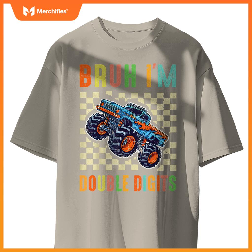 10th Birthday Boys Bruh I'm Double Digits Monster Truck Car T-Shirt