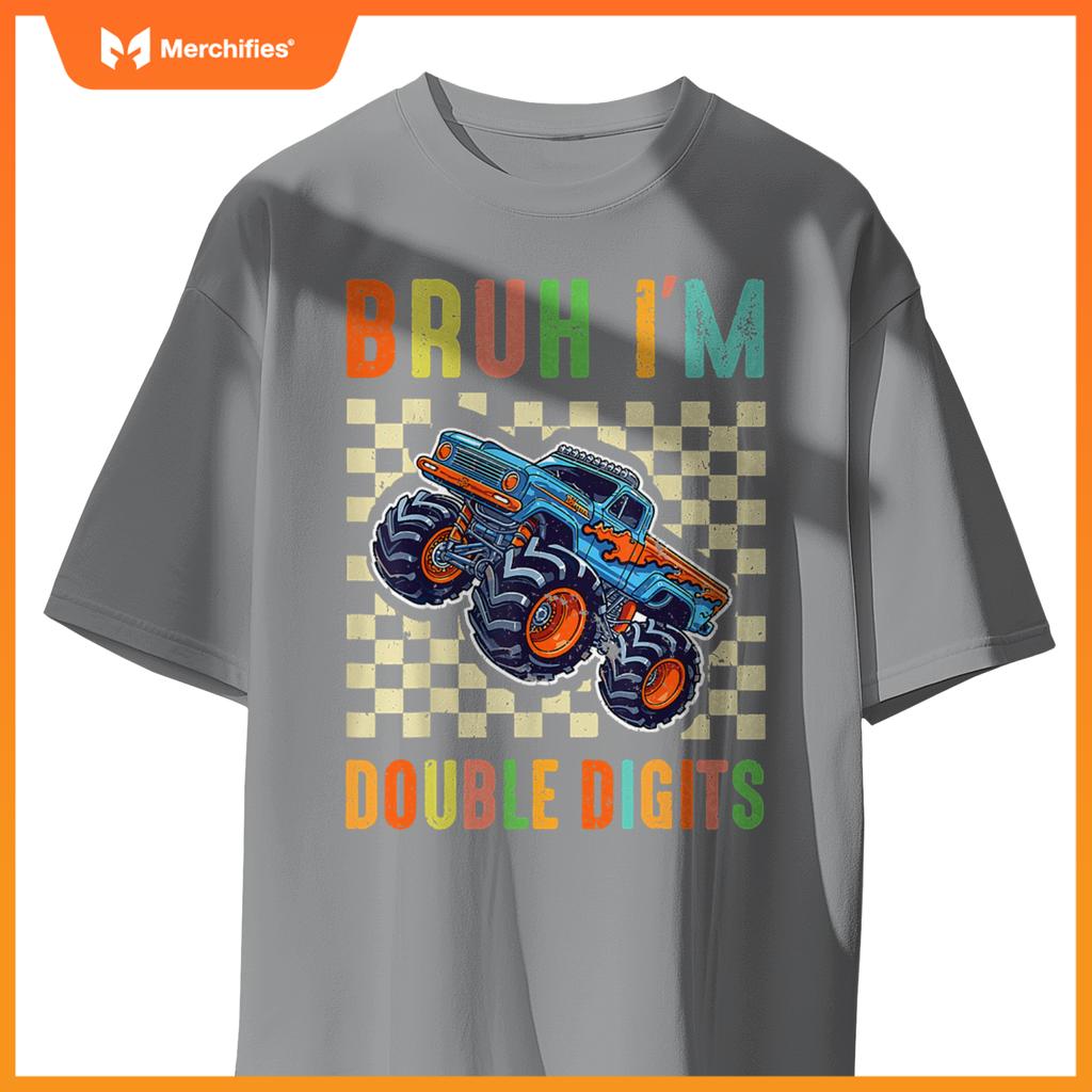 10th Birthday Boys Bruh I'm Double Digits Monster Truck Car T-Shirt