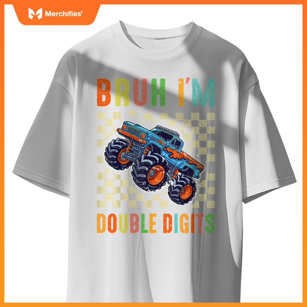 10th Birthday Boys Bruh I'm Double Digits Monster Truck Car T-Shirt