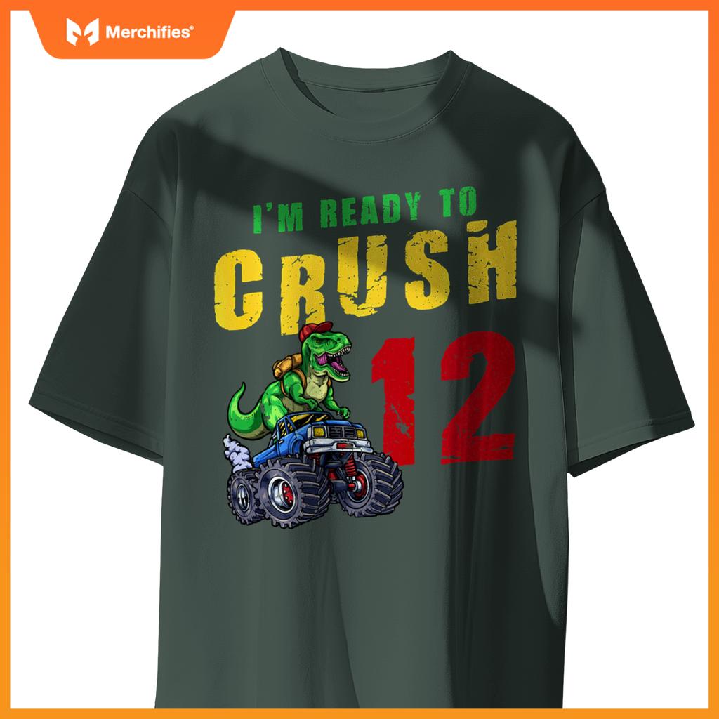 12th Birthday Dinosaur Dino Monster Truck 12 Years Old T-Shirt