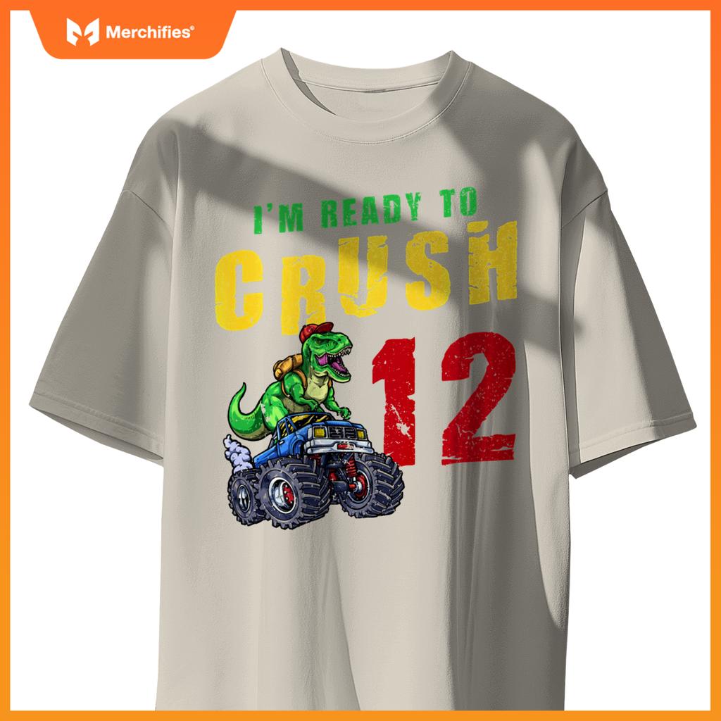 12th Birthday Dinosaur Dino Monster Truck 12 Years Old T-Shirt