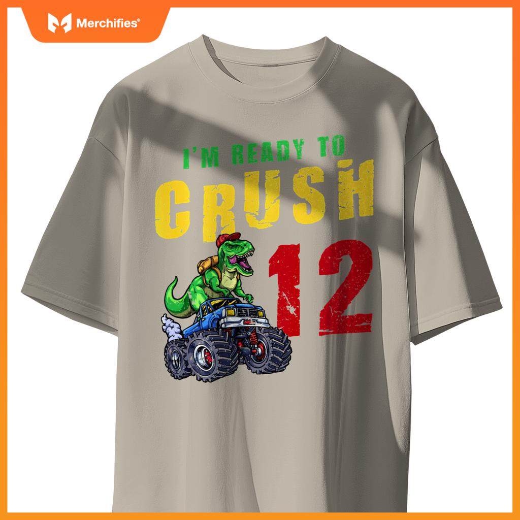 12th Birthday Dinosaur Dino Monster Truck 12 Years Old T-Shirt