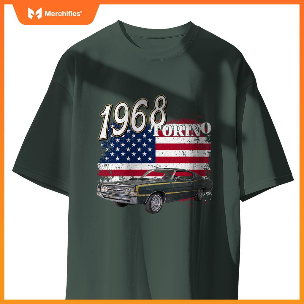 1968 68 Torino Muscle Car 4Th Of July American Flag T-Shirt
