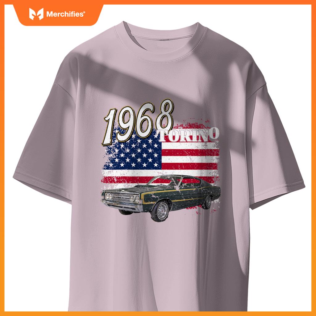 1968 68 Torino Muscle Car 4Th Of July American Flag T-Shirt