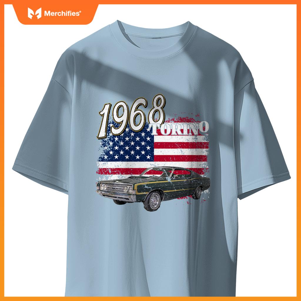 1968 68 Torino Muscle Car 4Th Of July American Flag T-Shirt