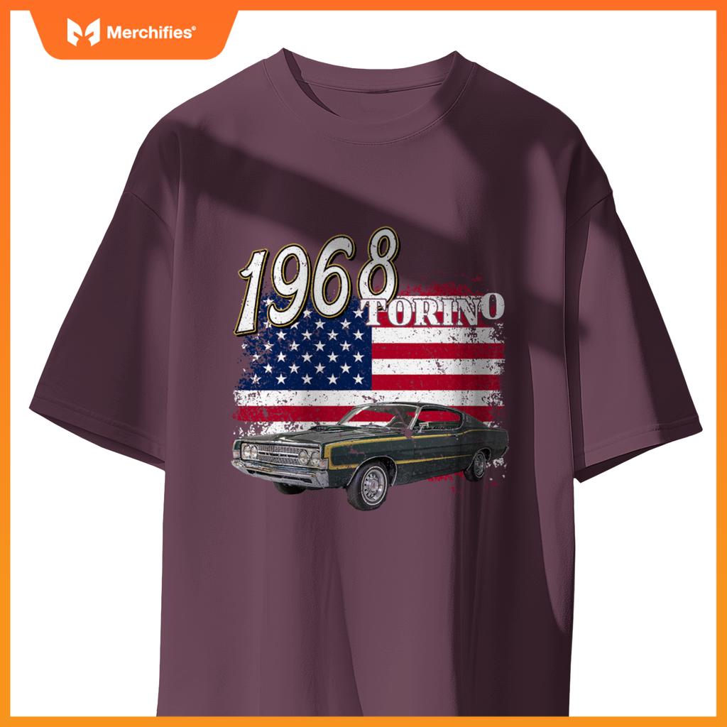 1968 68 Torino Muscle Car 4Th Of July American Flag T-Shirt