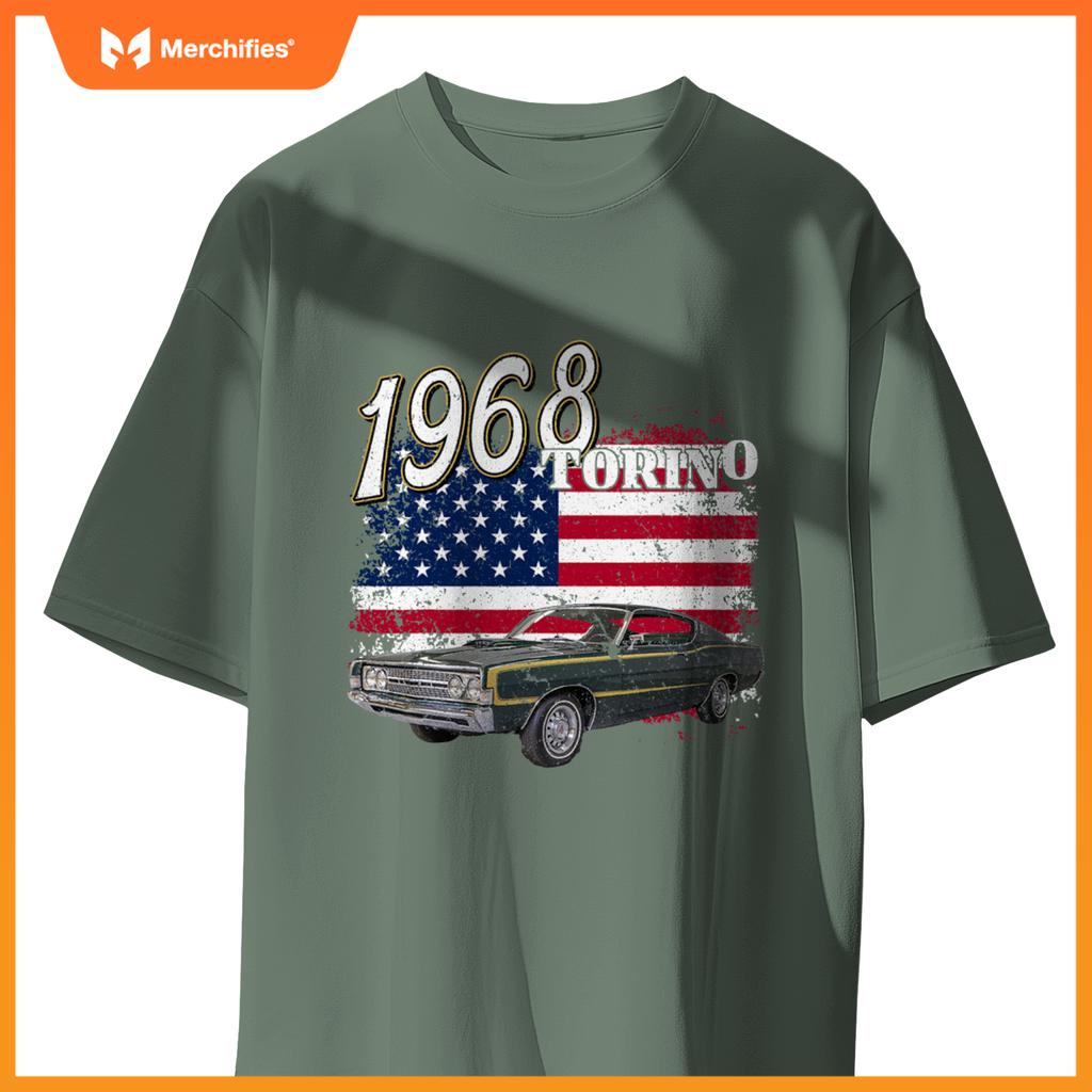 1968 68 Torino Muscle Car 4Th Of July American Flag T-Shirt