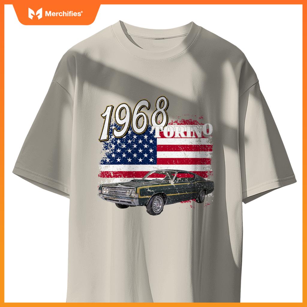 1968 68 Torino Muscle Car 4Th Of July American Flag T-Shirt