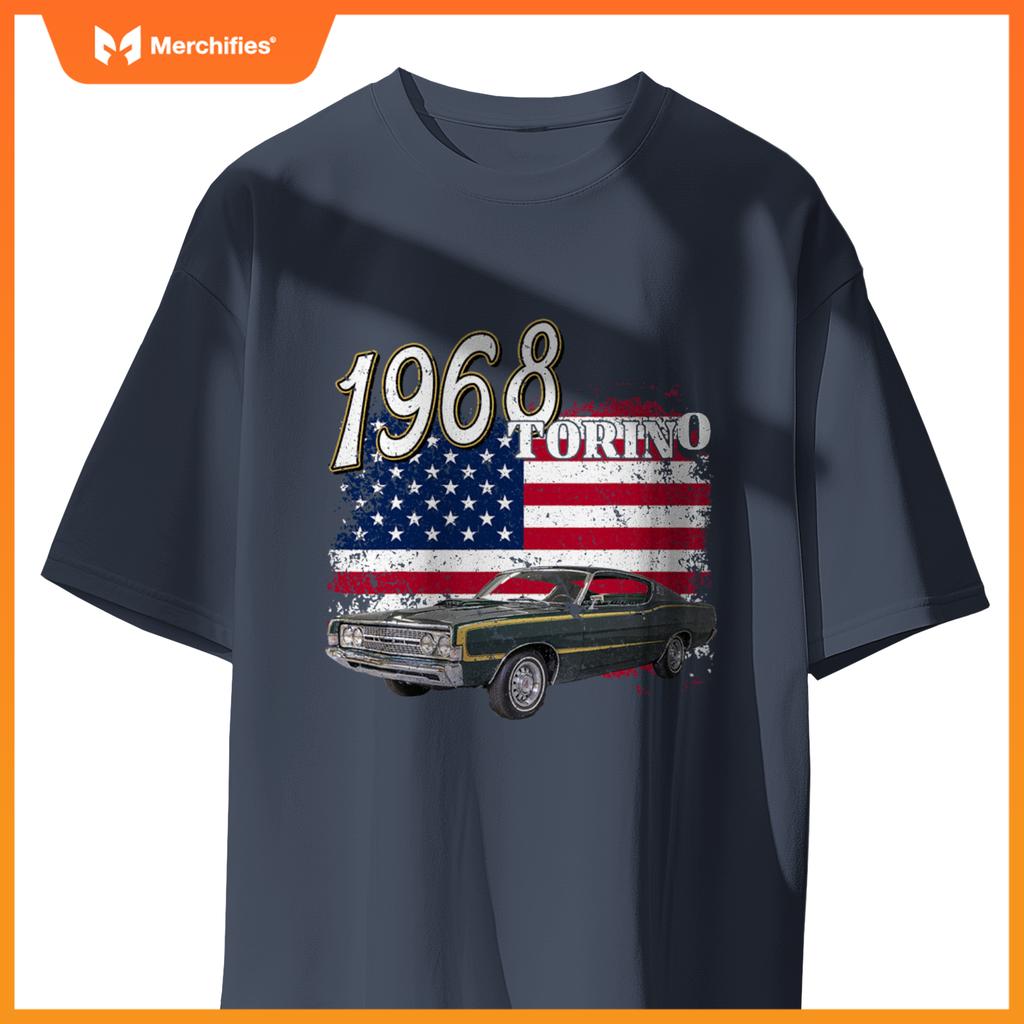 1968 68 Torino Muscle Car 4Th Of July American Flag T-Shirt