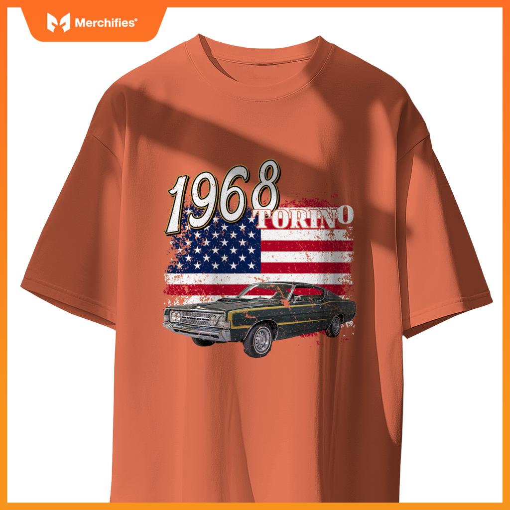 1968 68 Torino Muscle Car 4Th Of July American Flag T-Shirt