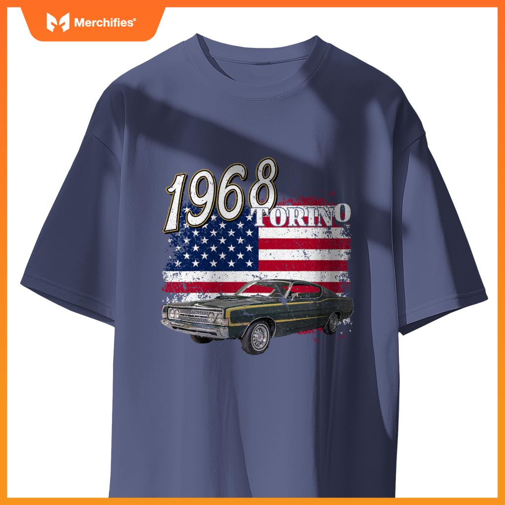 1968 68 Torino Muscle Car 4Th Of July American Flag T-Shirt