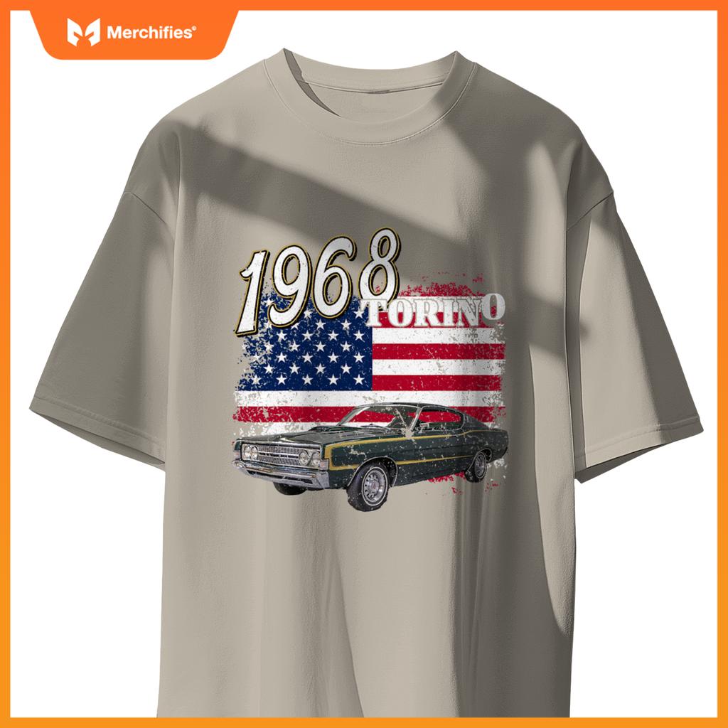 1968 68 Torino Muscle Car 4Th Of July American Flag T-Shirt