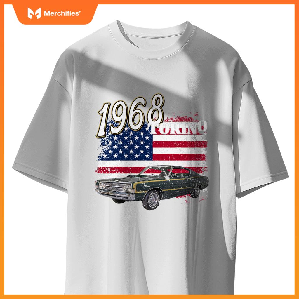 1968 68 Torino Muscle Car 4Th Of July American Flag T-Shirt